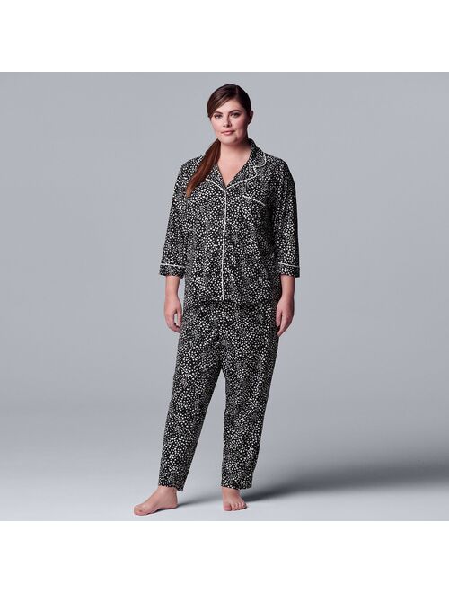 Plus Size Simply Vera Vera Wang Lightweight 3/4 Sleeve Pajama Shirt & Cropped Pajama Pants Sleep Set