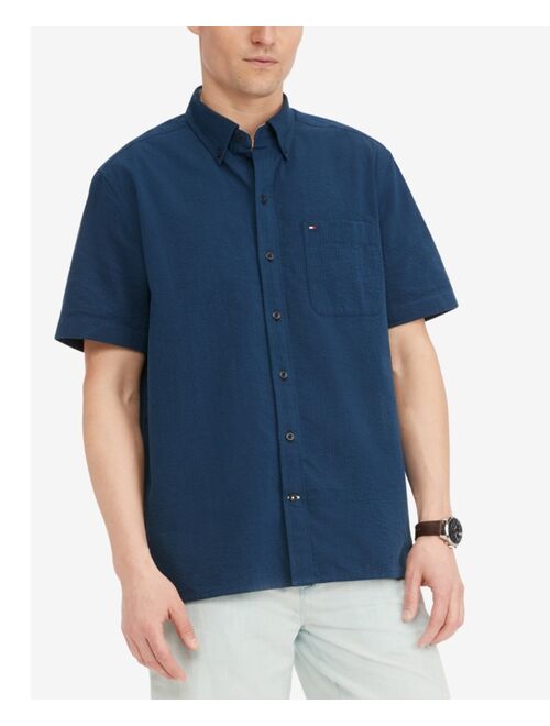 TOMMY HILFIGER Men's TH Flex Beach Seersucker Short Sleeve Custom Fit Shirt