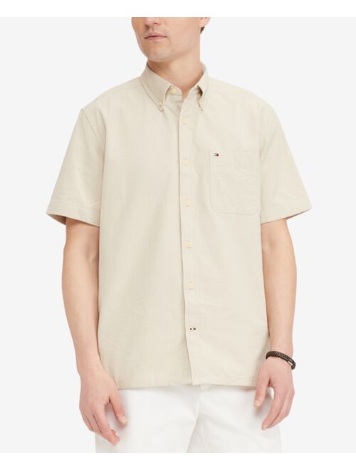 TOMMY HILFIGER Men's TH Flex Beach Seersucker Short Sleeve Custom Fit Shirt