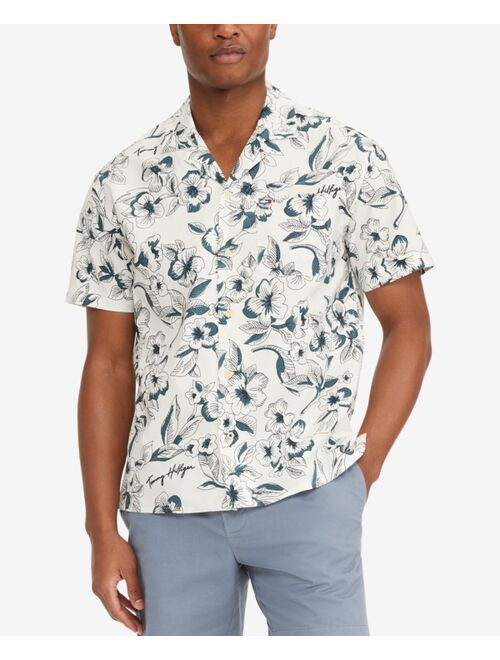 TOMMY HILFIGER Men's TH Flex Beach Toile Short Sleeve Custom Fit Shirt