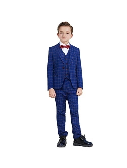 Plavict Boys Plaid Suits 5 Pieces, Wedding Suits for Boys