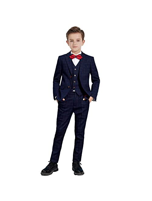 Plavict Boys Plaid Suits 5 Pieces, Wedding Suits for Boys