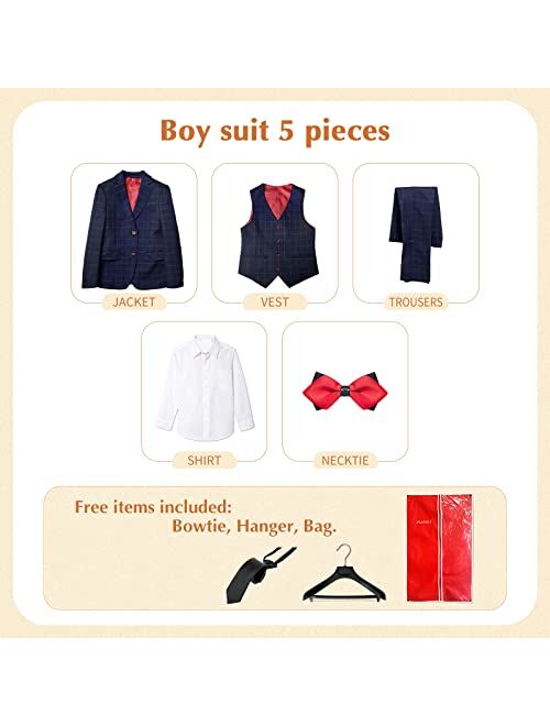 Plavict Boys Plaid Suits 5 Pieces, Wedding Suits for Boys