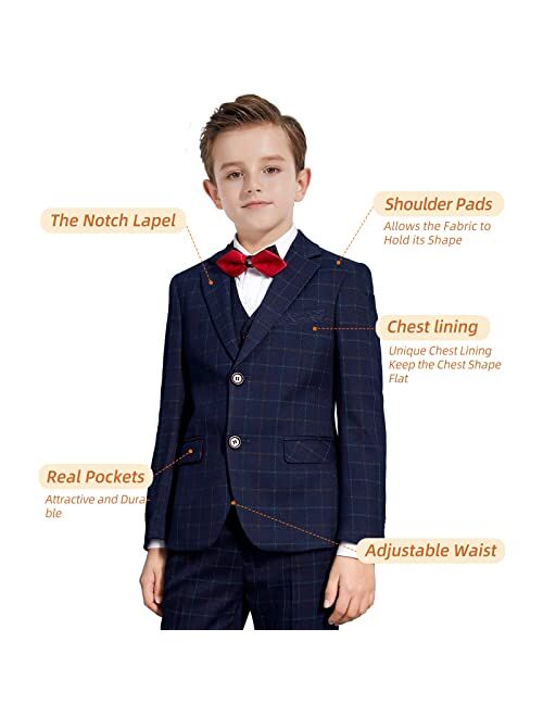 Plavict Boys Plaid Suits 5 Pieces, Wedding Suits for Boys