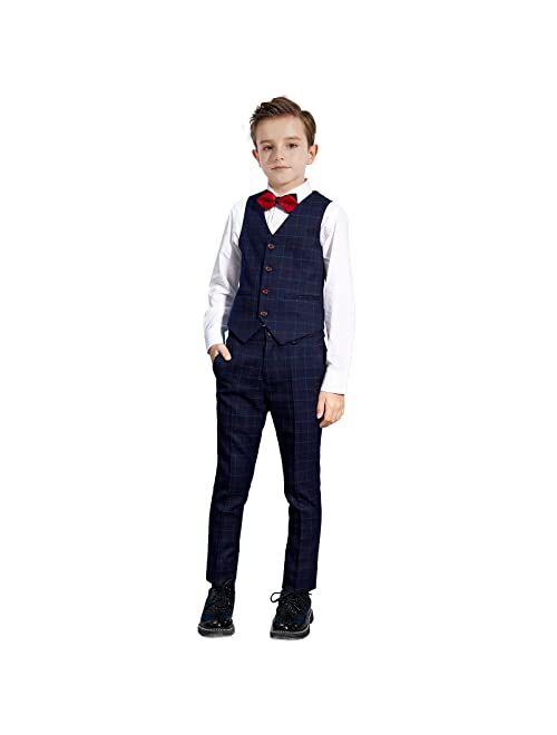 Plavict Boys Plaid Suits 5 Pieces, Wedding Suits for Boys