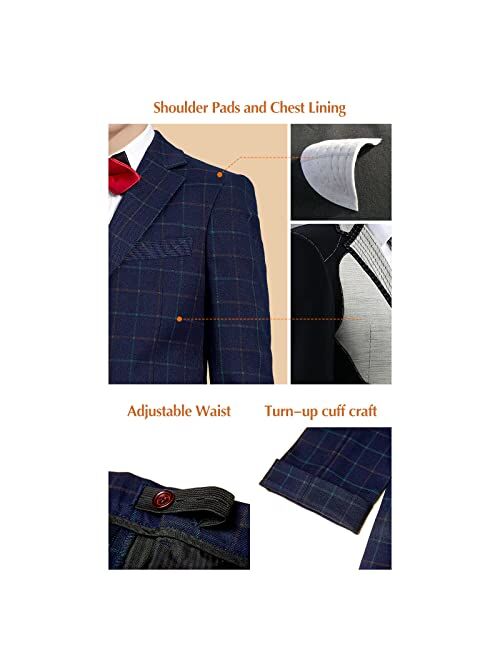 Plavict Boys Plaid Suits 5 Pieces, Wedding Suits for Boys