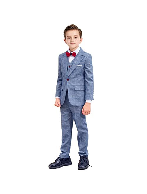 Plavict Boys Plaid Suits 5 Pieces, Wedding Suits for Boys