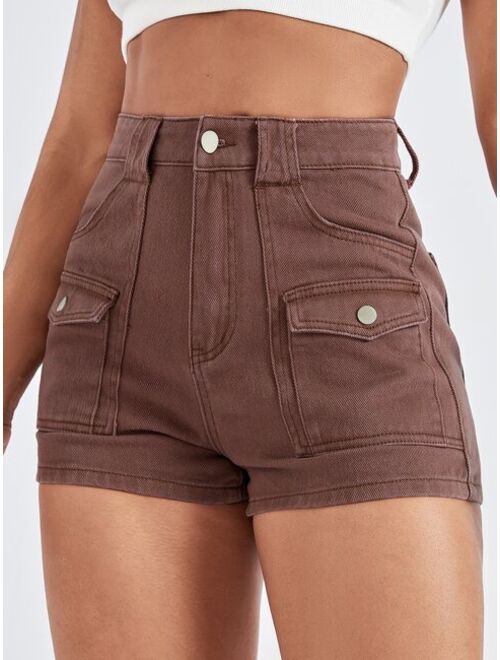 Shein High Waist Flap Pocket Denim Shorts