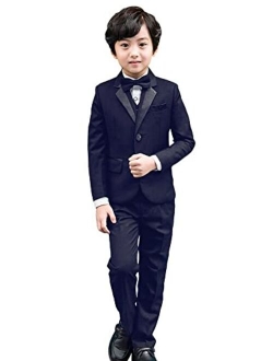 Lontakids 5Pcs Boys Suit Black Tuxedo Blazer Vest Bowtie Set Kids Formal Suits for Wedding Party