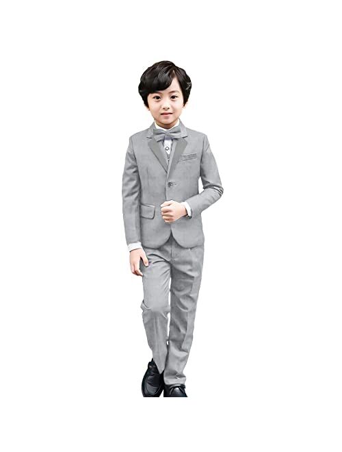 Lontakids 5Pcs Boys Suit Black Tuxedo Blazer Vest Bowtie Set Kids Formal Suits for Wedding Party