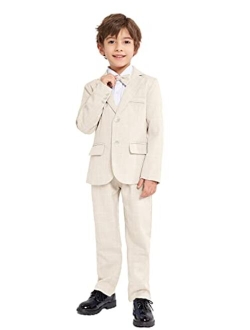 Lolanta Boys Suit Wedding Ring Bearer Outfit Kids Suit Set; Plaid, Striped Blazer Suit Pants Bow Tie