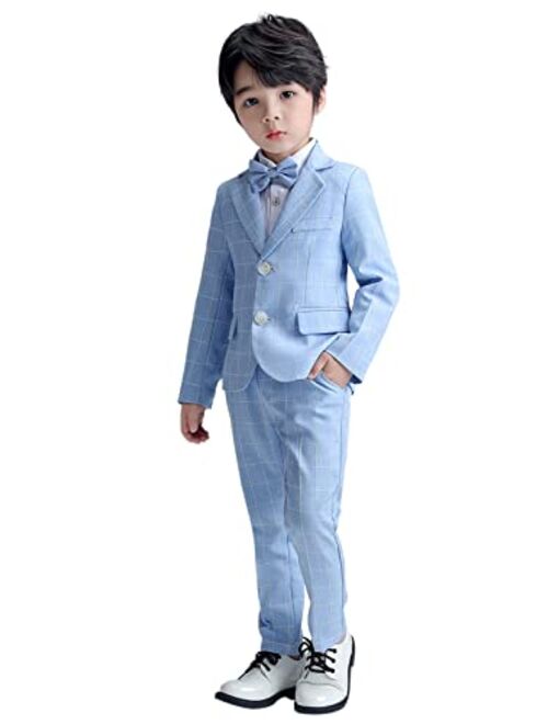 Lolanta Boys Suit Wedding Ring Bearer Outfit Kids Suit Set; Plaid, Striped Blazer Suit Pants Bow Tie