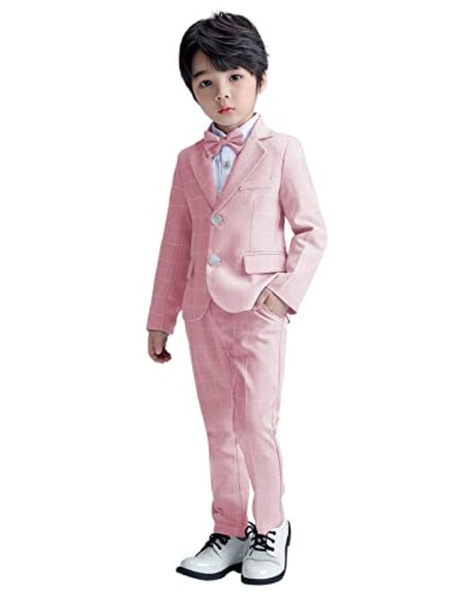 Lolanta Boys Suit Wedding Ring Bearer Outfit Kids Suit Set; Plaid, Striped Blazer Suit Pants Bow Tie