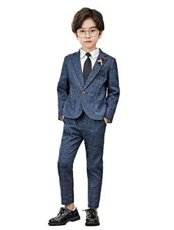 lontakids Boys Plaid Blazer Pants Set Casual Suit Classic Kids 2 Piece Sport Coats Outfits