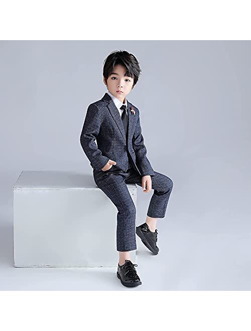 lontakids Boys Plaid Blazer Pants Set Casual Suit Classic Kids 2 Piece Sport Coats Outfits