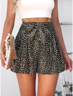 Allover Print Shirred Knot Front Shorts