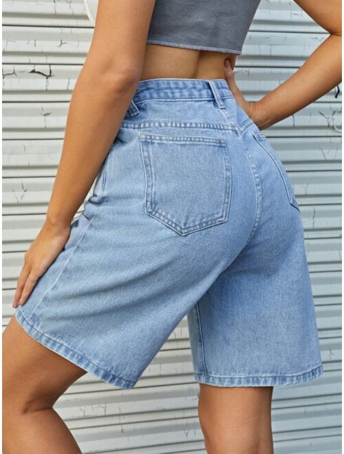 Shein High Waist Wide Leg Denim Shorts