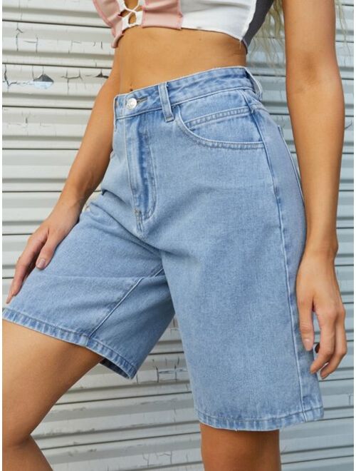 Shein High Waist Wide Leg Denim Shorts