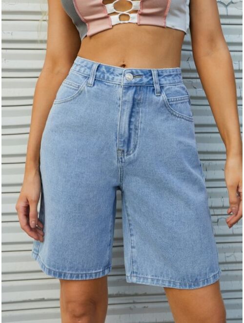 Shein High Waist Wide Leg Denim Shorts