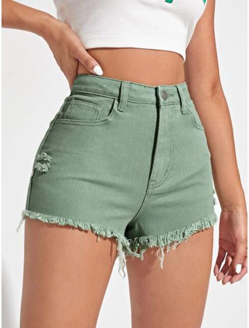 Shein Raw Hem Ripped Denim Shorts