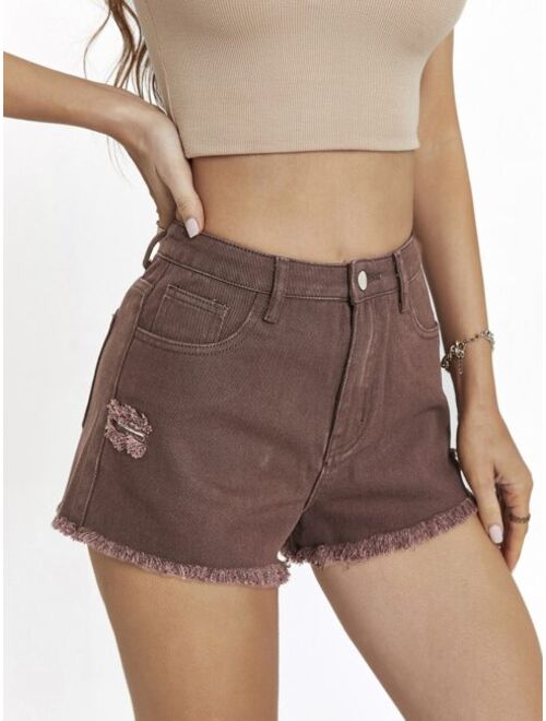 Shein Raw Hem Ripped Denim Shorts