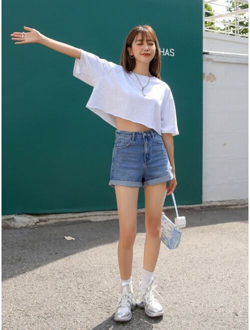 DAZY Ripped Rolled Hem Denim Shorts