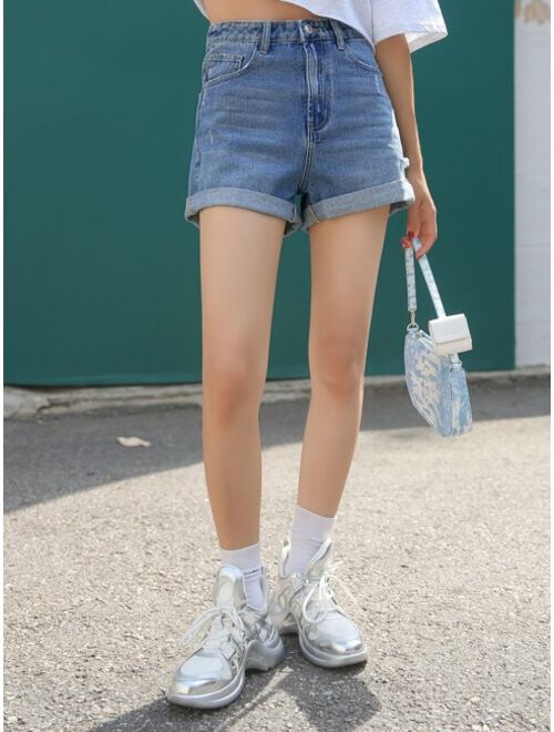 DAZY Ripped Rolled Hem Denim Shorts