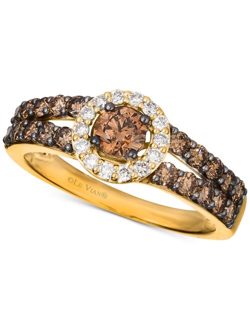 LE VIAN Chocolate Diamond (1 ct. t.w.) & Nude Diamond (1/8 ct. t.w.) Halo Ring in 14k White, Yellow or Rose Gold