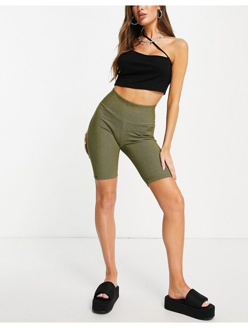 adidas Originals ribbed legging shorts in khaki