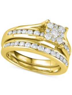 MACY'S Diamond Cluster Channel-Set Bridal Set (1 ct. t.w.) in 14k White, Yellow or Rose Gold