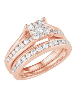 MACY'S Diamond Cluster Channel-Set Bridal Set (1 ct. t.w.) in 14k White, Yellow or Rose Gold