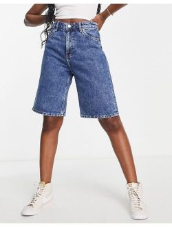 longline denim shorts in blue