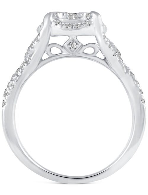 MACY'S Diamond Halo Cluster Engagement Ring (3/4 ct. t.w.) in 14k White Gold