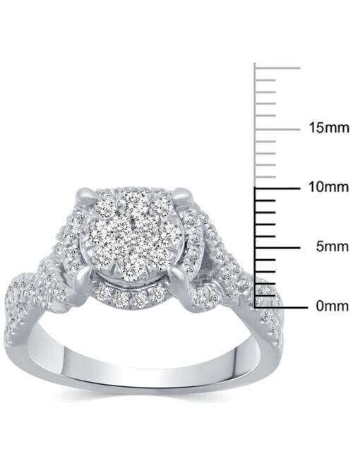 MACY'S Diamond Halo Cluster Engagement Ring (3/4 ct. t.w.) in 14k White Gold