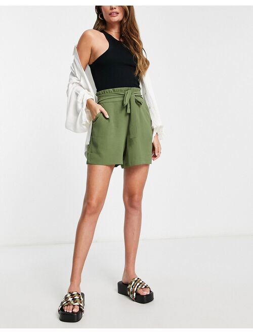 Vila high waisted city short in khaki