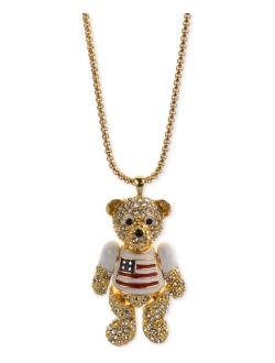 Holiday Lane Gold-Tone Pave Red, White & Blue Bear 36" Pendant Necklace, Created for Macy's