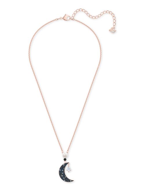 Swarovski Rose Gold-Tone Imitation Pearl & Crystal Moon Pendant Necklace, 15-5/8" + 2" extender