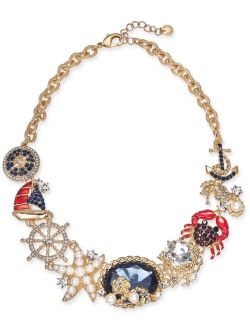 Gold-Tone Crystal, Stone & Imitation Pearl Sea-Motif Statement Necklace, 16"   3" extender, Created for Macy's