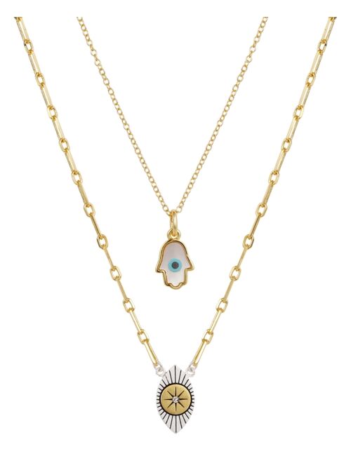 Unwritten 2 Pc. Set Hamsa Hand & Evil Eye Pendant Necklaces in Silver-Plate & Gold-Flash, 16" + 2" extender