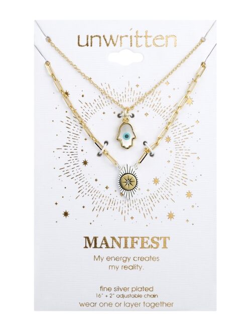 Unwritten 2 Pc. Set Hamsa Hand & Evil Eye Pendant Necklaces in Silver-Plate & Gold-Flash, 16" + 2" extender