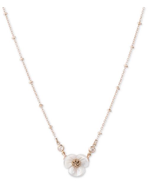 lonna & lilly Gold-Tone Crystal & Imitation Mother-of-Pearl Flower Pendant Necklace, 16" + 3" extender