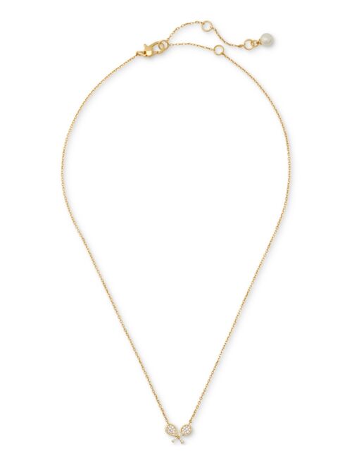 Kate Spade New York Gold-Tone Cubic Zirconia Racket & Imitation Pearl Mini Pendant Necklace, 16" + 3" extender