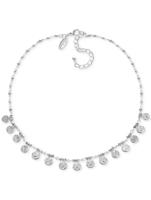 Style & Co Silver-Tone Bead & Hammered Disc Statement Necklace, 17" + 3" extender, Created for Macy's