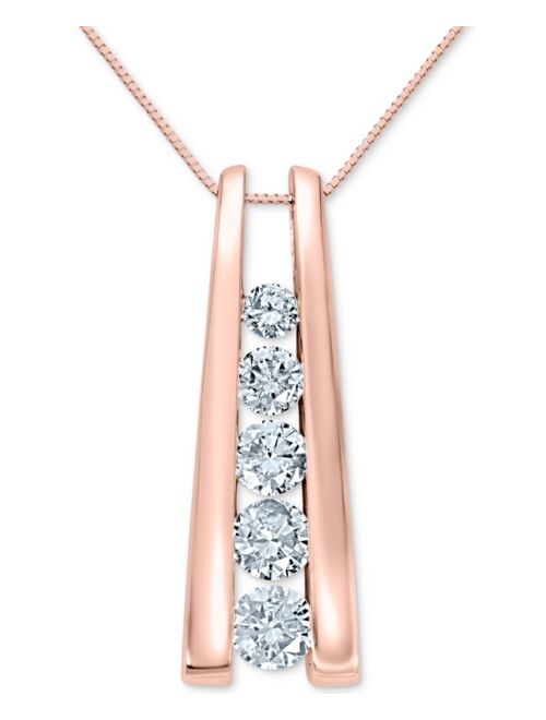 MACY'S Five-Stone Diamond Journey Pendant Necklace in 14k Yellow, White or Rose Gold (1 ct. t.w.)