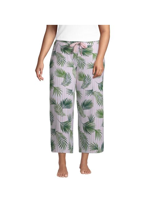 Plus Size Lands' End Women's Mid Rise Wide Leg Cropped Pajama Pants