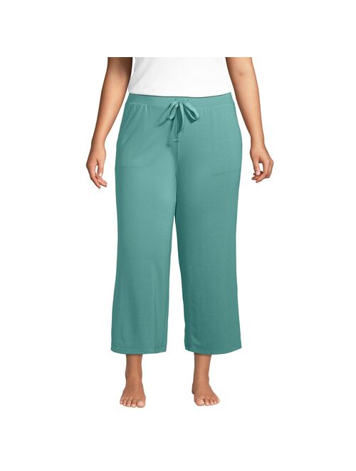 Plus Size Lands' End Women's Mid Rise Wide Leg Cropped Pajama Pants