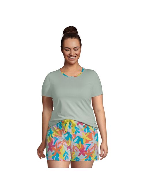 Plus Size Lands' End Knit Pajama Top and Pajama Shorts Set