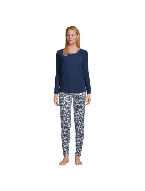 Women's Tall Lands' End Long Sleeve Pajama Top and Slim Leg Pajama Pants Sleep Set