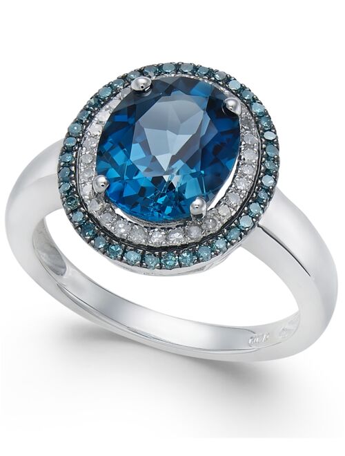 MACY'S London Blue Topaz (2-3/4 ct. t.w.), Blue and White Diamond (1/3 ct. t.w.) Oval Ring in 14k White Gold