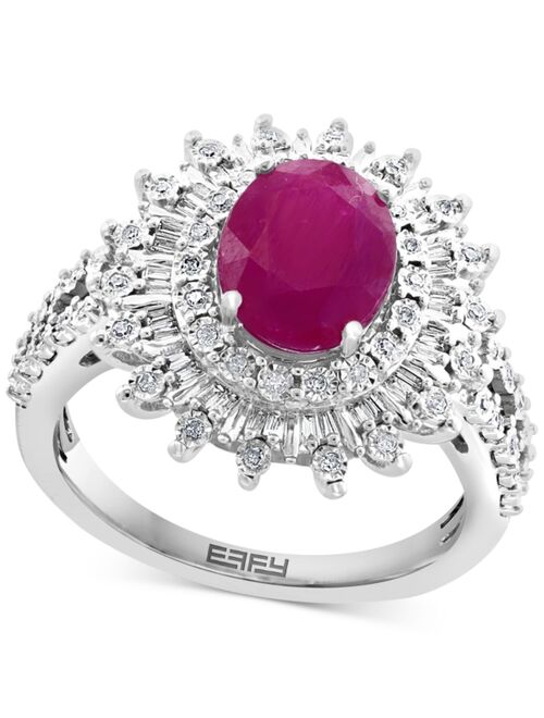 EFFY COLLECTION EFFY® Sapphire (1-7/8 ct. t.w.) & Diamond (1/4 ct. t.w.) Halo Statement Ring in 14k White Gold (Also in Ruby)